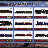 Rwanda 2010 Locomotives #1 imperf sheetlet containing 9 values unmounted mint