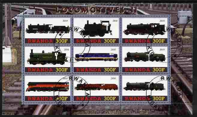 Rwanda 2010 Locomotives #2 perf sheetlet containing 9 values fine cto used