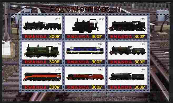 Rwanda 2010 Locomotives #2 perf sheetlet containing 9 values unmounted mint