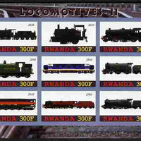 Rwanda 2010 Locomotives #2 imperf sheetlet containing 9 values unmounted mint
