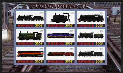 Rwanda 2010 Locomotives #2 imperf sheetlet containing 9 values unmounted mint