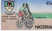 Nigeria 1984 Los Angeles Olympic Games - original hand-painted artwork for 45k value (Cycling) by NSP&MCo Staff Artist Clement O Ogbebor size 8.5"x5"