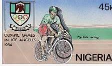 Nigeria 1984 Los Angeles Olympic Games - original hand-painted artwork for 45k value (Cycling) by NSP&MCo Staff Artist Clement O Ogbebor size 8.5