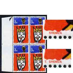 Great Britain 1966 Christmas (ordinary) 3d unmounted mint positional block, one stamp with 'missing T' variety SG 713var