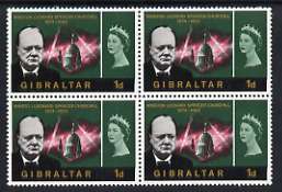 Gibraltar 1966 Churchill Commem 1d unmounted mint block of 4, one stamp with 'Broken N in WINSTON'