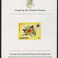Lesotho 1984 Butterflies African Monarch 1s imperf proof mounted on Format International proof card as SG 563
