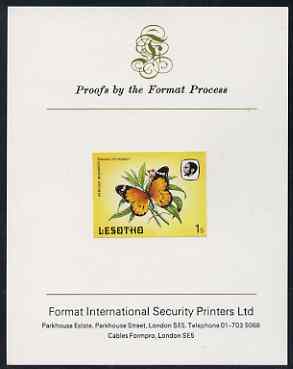 Lesotho 1984 Butterflies African Monarch 1s imperf proof mounted on Format International proof card as SG 563