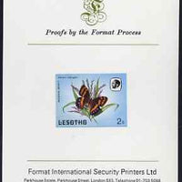 Lesotho 1984 Butterflies Mountain Beauty 2s imperf proof mounted on Format International proof card as SG 564