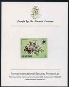 Lesotho 1984 Butterflies Orange Tip 3s imperf proof mounted on Format International proof card as SG 565