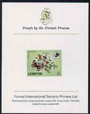 Lesotho 1984 Butterflies Orange Tip 3s imperf proof mounted on Format International proof card as SG 565