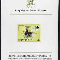 Lesotho 1984 Butterflies Blue Pansy 4s imperf proof mounted on Format International proof card as SG 566