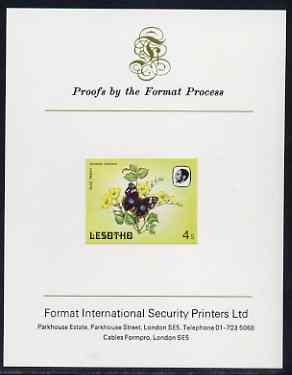 Lesotho 1984 Butterflies Blue Pansy 4s imperf proof mounted on Format International proof card as SG 566