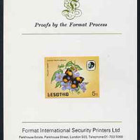 Lesotho 1984 Butterflies Yellow Pansy 5s imperf proof mounted on Format International proof card as SG 567