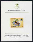 Lesotho 1984 Butterflies Yellow Pansy 5s imperf proof mounted on Format International proof card as SG 567