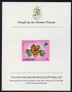 Lesotho 1984 Butterflies African Leopard 7s imperf proof mounted on Format International proof card as SG 569