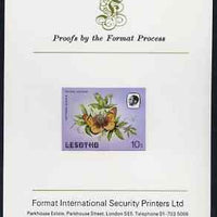 Lesotho 1984 Butterflies Suffused Acraea 10s imperf proof mounted on Format International proof card as SG 570