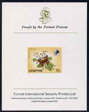 Lesotho 1984 Butterflies Painted Lady 15s imperf proof mounted on Format International proof card as SG 571