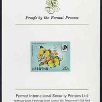 Lesotho 1984 Butterflies Lemon Traveller 20s imperf proof mounted on Format International proof card as SG 572
