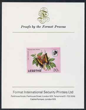 Lesotho 1984 Butterflies Foxy Charaxes 30s imperf proof mounted on Format International proof card as SG 573
