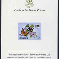 Lesotho 1984 Butterflies Diadem Butterfly 1m imperf proof mounted on Format International proof card as SG 577
