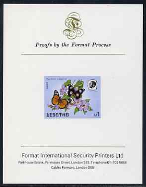 Lesotho 1984 Butterflies Diadem Butterfly 1m imperf proof mounted on Format International proof card as SG 577