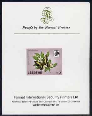 Lesotho 1984 Butterflies Christmas Butterfly 5m (top value) imperf proof mounted on Format International proof card as SG 578