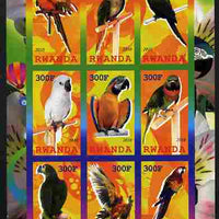 Rwanda 2010 Parrots imperf sheetlet containing 9 values unmounted mint