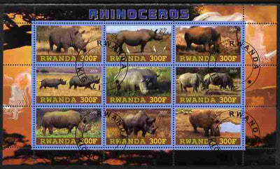 Rwanda 2010 Rhinoceros perf sheetlet containing 9 values fine cto used