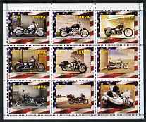 Touva 2003 Harley Davidson Motor Cycles perf sheetlet containing complete set of 9 values, unmounted mint