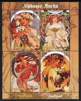 Somalia 2004 Paintings by Alphonse Mucha #1 perf sheetlet containing 4 values unmounted mint