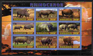 Rwanda 2010 Rhinoceros perf sheetlet containing 9 values unmounted mint