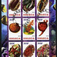 Rwanda 2010 Fauna of the Sea Bed perf sheetlet containing 9 values fine cto used