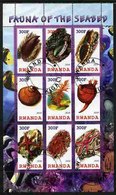 Rwanda 2010 Fauna of the Sea Bed perf sheetlet containing 9 values fine cto used