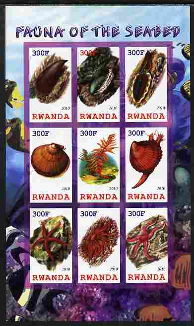 Rwanda 2010 Fauna of the Sea Bed imperf sheetlet containing 9 values unmounted mint