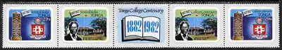 Tonga 1982 College Centenary 29s self-adhesive se-tenant strip of 4 opt'd SPECIMEN unmounted mint, as SG 827-30