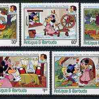 Antigua 1985 Birth Bicent of Grimm Brothers set of 5 showing Disney cartoon characters in scenes from 'Spindle, Shuttle & Needle' unmounted mint, SG 975-79