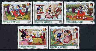 Antigua 1985 Birth Bicent of Grimm Brothers set of 5 showing Disney cartoon characters in scenes from 'Spindle, Shuttle & Needle' unmounted mint, SG 975-79