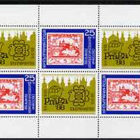 Bulgaria 1989 'Praga'88',perf sheetlet of 3 plus 3 labels issued for Bulgaria '89 Stamp Exhibition unmounted mint, Mi BL 185