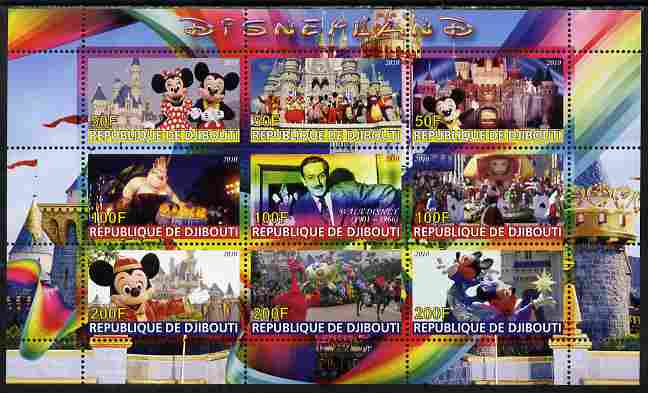 Djibouti 2010 Disneyland perf sheetlet containing 9 values unmounted mint