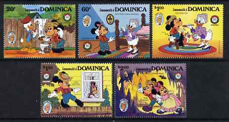 Dominica 1985 150th Birth Anniversary of Mark Twain set of 5 with Disney cartoon characters in scenes from 'Tom Sawyer' unmounted mint, SG 967-71