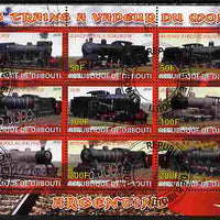 Djibouti 2010 Steam Locos of the World - Argentina perf sheetlet containing 9 values fine cto used