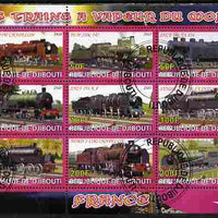 Djibouti 2010 Steam Locos of the World - France perf sheetlet containing 9 values fine cto used