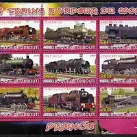 Djibouti 2010 Steam Locos of the World - France perf sheetlet containing 9 values unmounted mint