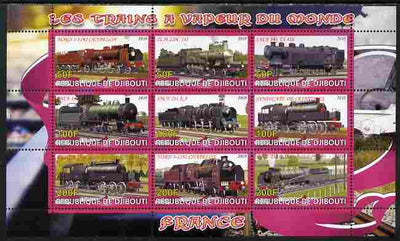 Djibouti 2010 Steam Locos of the World - France perf sheetlet containing 9 values unmounted mint