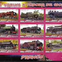 Djibouti 2010 Steam Locos of the World - France imperf sheetlet containing 9 values unmounted mint