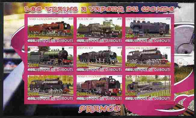 Djibouti 2010 Steam Locos of the World - France imperf sheetlet containing 9 values unmounted mint
