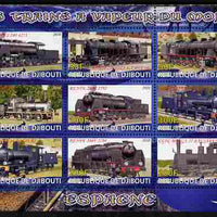 Djibouti 2010 Steam Locos of the World - Spain perf sheetlet containing 9 values unmounted mint