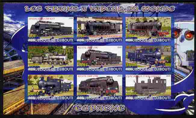 Djibouti 2010 Steam Locos of the World - Spain imperf sheetlet containing 9 values unmounted mint