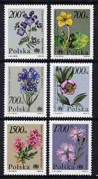 Poland 1990 Flowers set of 6 unmounted mint, SG 3308-13