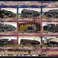 Djibouti 2010 Steam Locos of the World - USA perf sheetlet containing 9 values fine cto used